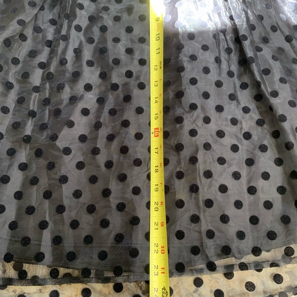 ELLE SZ 10 Swing skirt black w Bow pok a dot outer transparent lining NWT - Picture 6 of 9